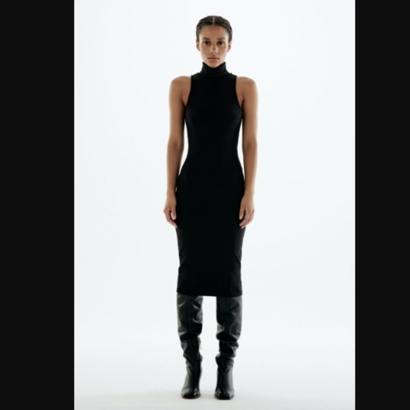 Zara High Collar Rib Dress Black Size Small NWT - Picture 3 of 10